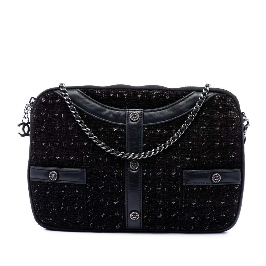 Chanel Limited Edition Tweed Girl Jacket Clutch on Chain Black Very good - Front View