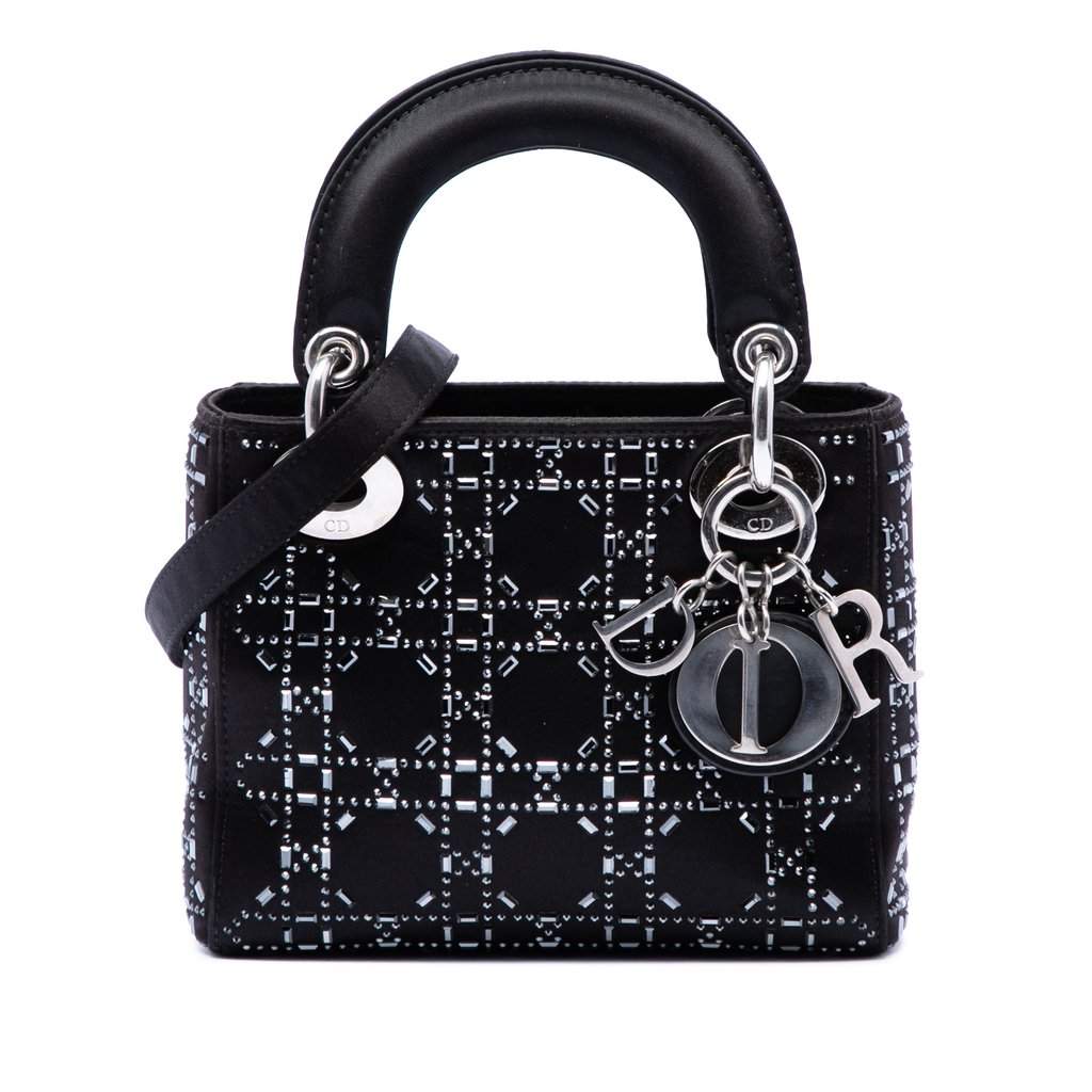 Dior Mini Satin Cannage Strass Crystal Embellished Lady Dior Black Very good condition - Front View