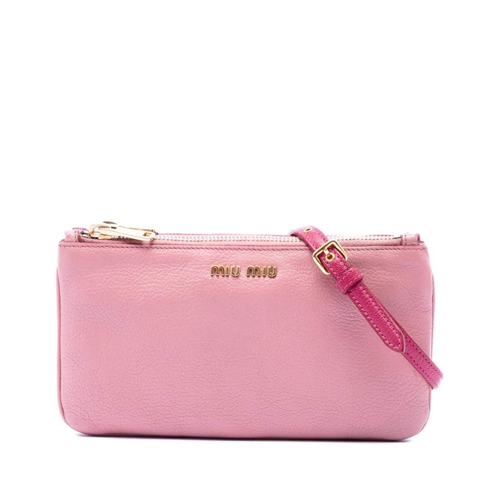 Miu Miu Bicolor Goatskin Madras Double Zip Crossbody Pink Leather Very good - Front View