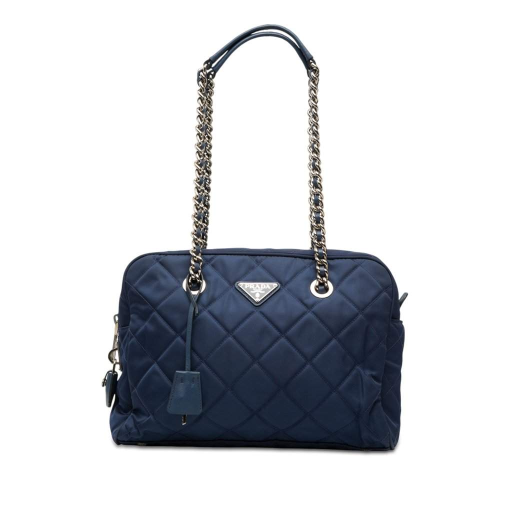 Prada Impuntu Tessuto Chain Shoulder Bag Blue Very good - Front View