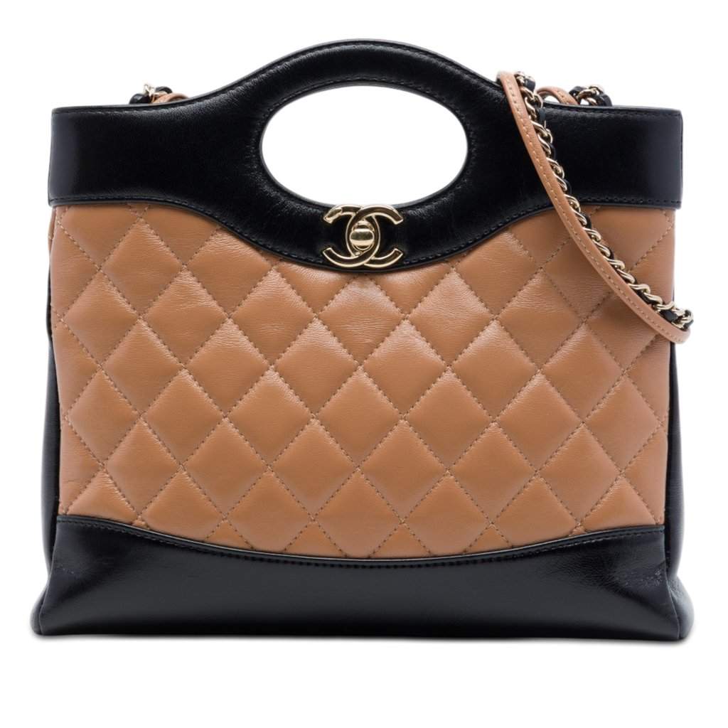Chanel Mini Bicolor Quilted Lambskin 31 Shopping Bag Brown Leather Very good - Front View