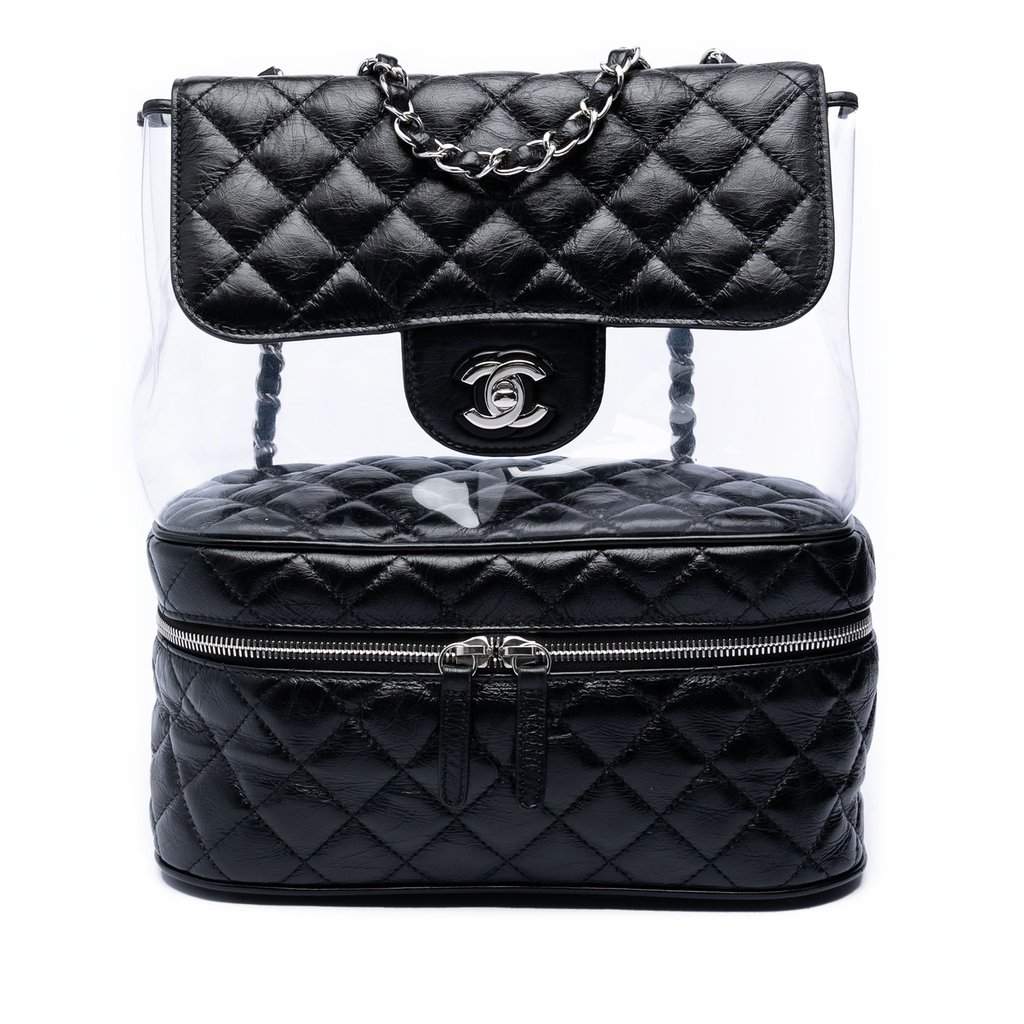 Chanel Quilted Lambskin and PVC Aquarium Shoulder Bag Black Leather Very good condition - Front View