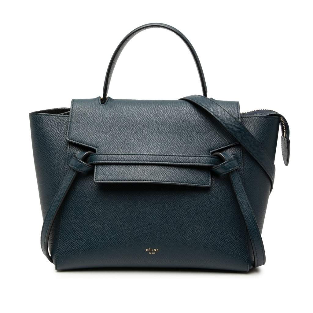 Celine Micro Grained Calfskin Belt Bag Blue Leather Very good condition - Front View