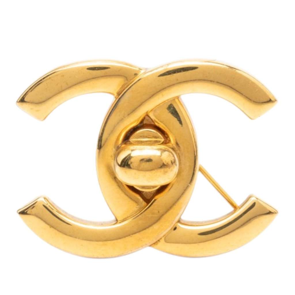 Chanel CC Gold Plated Turnlock Pin Brooch Gold Metal Very good - Front View