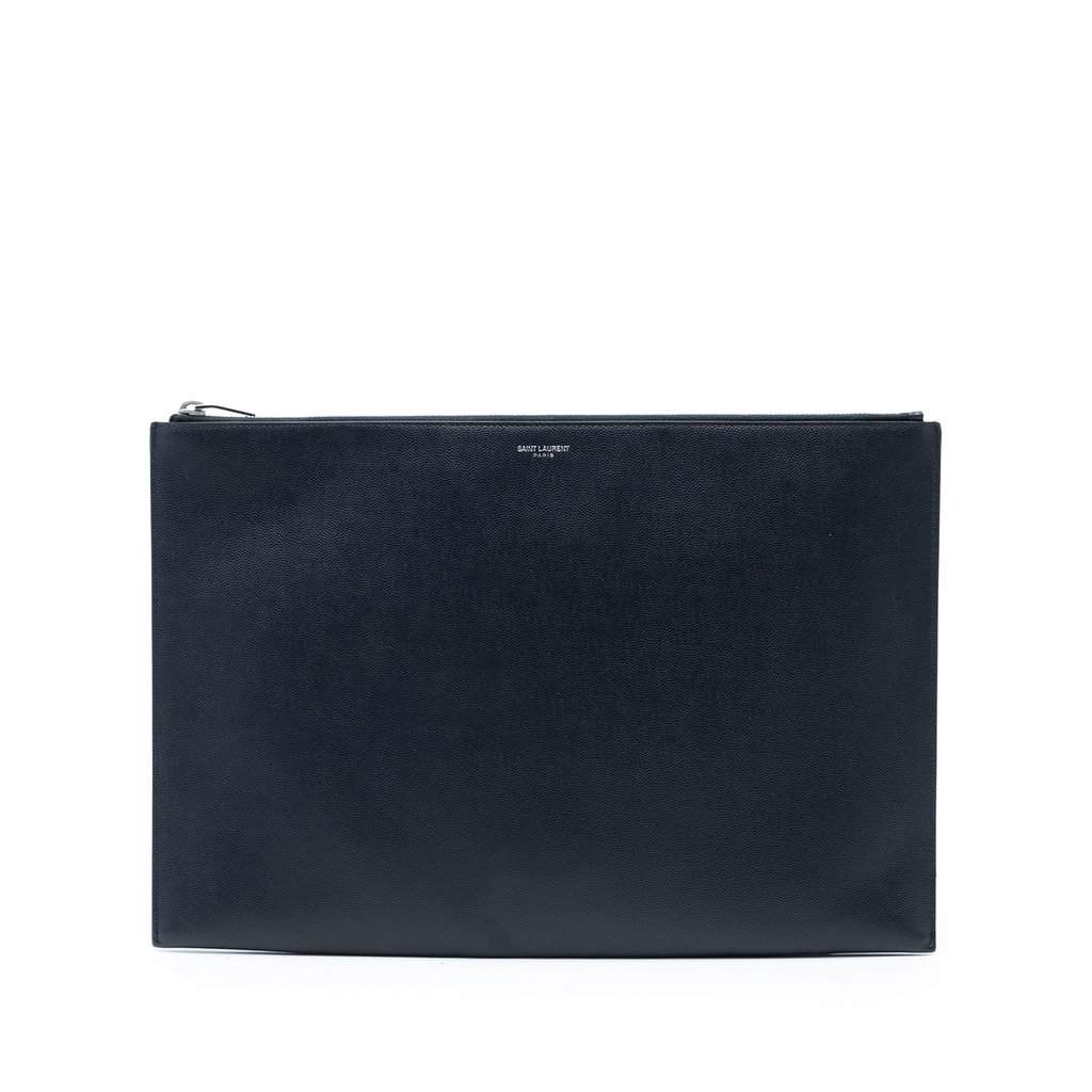 Saint Laurent Grain De Poudre Zip Document Holder Black Leather Very good - Front View