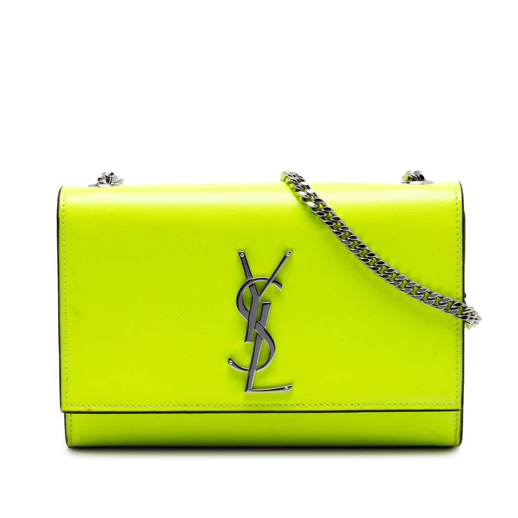 Saint Laurent Small Patent Grain de Poudre Monogram Kate Crossbody Yellow Leather Very good condition - Front View