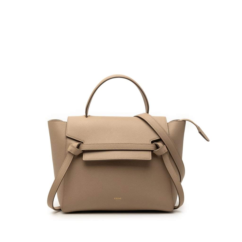 Celine Micro Grained Calfskin Belt Bag Beige Leather Very good condition - Front View