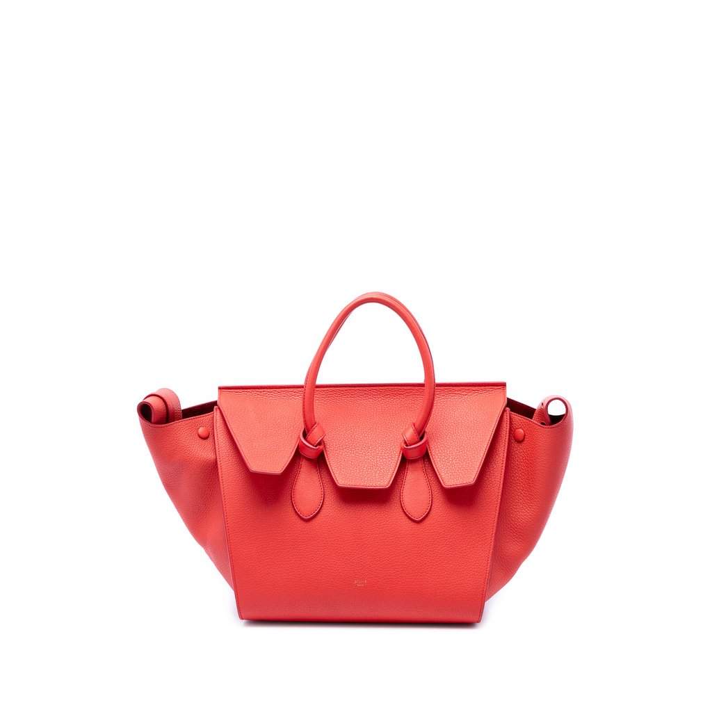 Celine Medium Grained Calfskin Tie Knot Tote Red Leather Very good - Front View