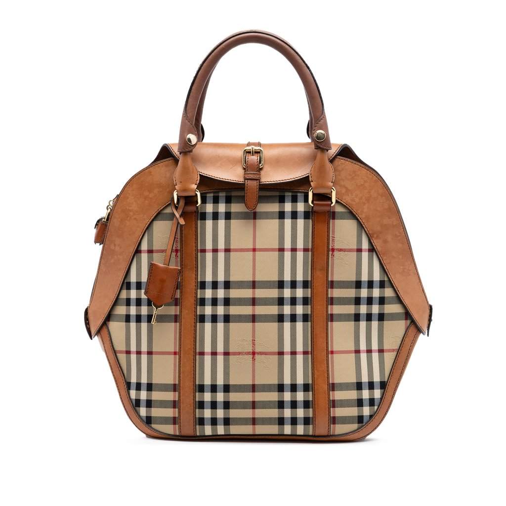Burberry Medium Haymarket Check Coated Canvas Orchard Bowling Bag Beige Very good - Front View