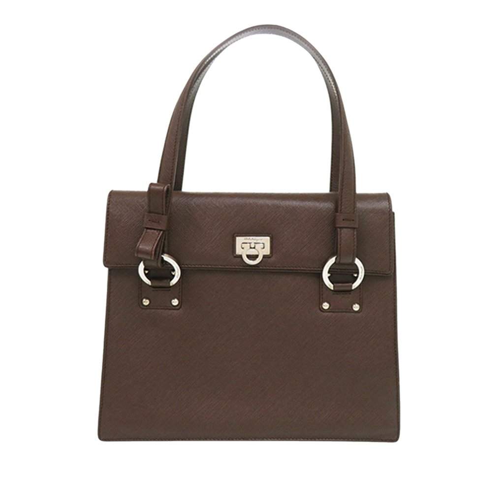 Salvatore Ferragamo Leather Gancini Ribbon Handbag Brown Leather Very good condition - Front View