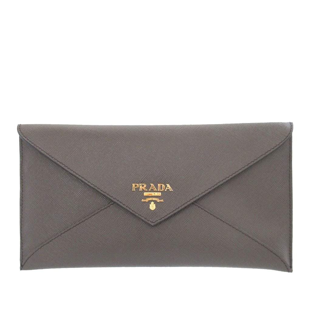 Prada Saffiano Envelope Clutch Grey Leather Very good condition - Front View