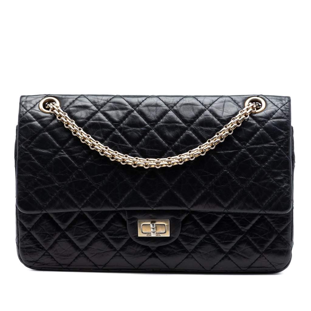 Chanel Quilted Aged Calfskin Reissue 2.55 Double Flap 226 Black Leather Very good condition - Front View
