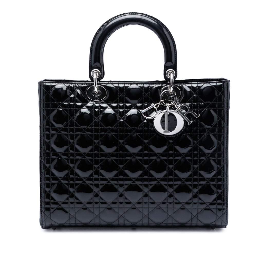 Dior Large Patent Cannage Lady Dior Black Leather Very good condition - Front View