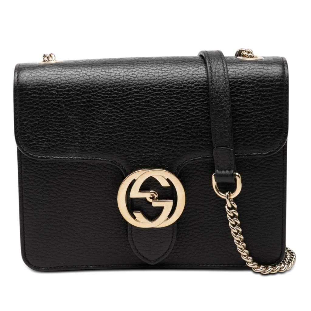 Gucci Small Dollar Calfskin Interlocking G Crossbody Black Leather Very good - Front View