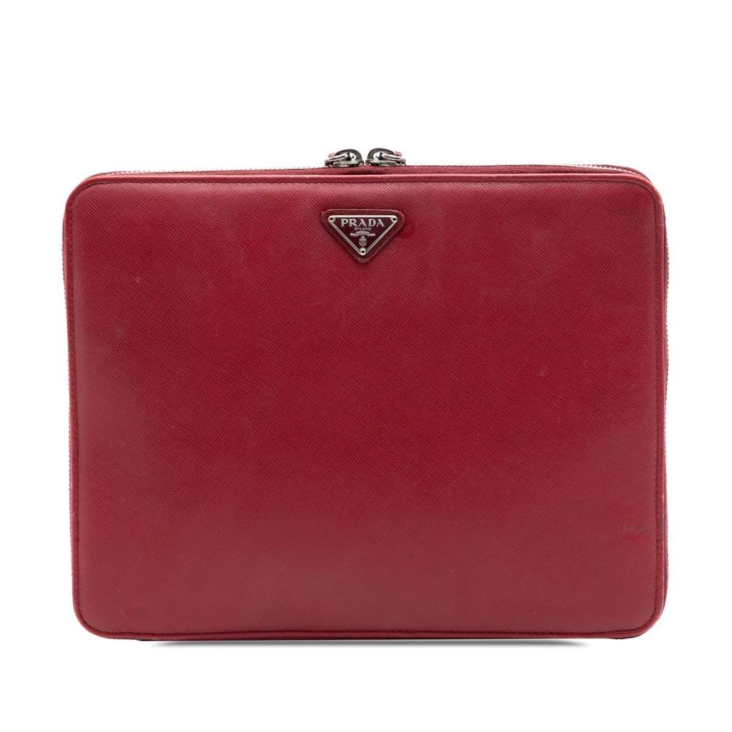 Prada Saffiano Zip Around iPad Case Red Leather Very good condition - Front View