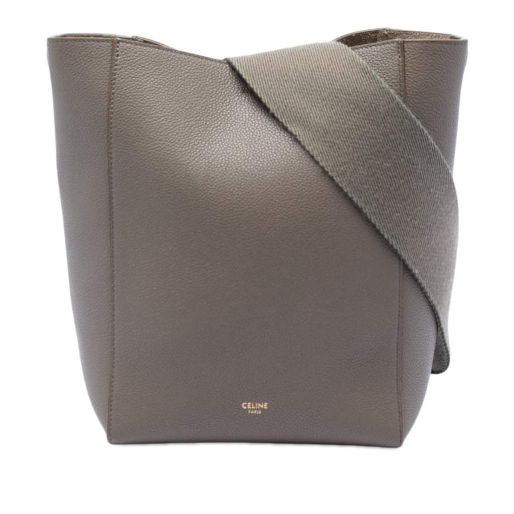Celine Small Soft Grained Calfskin Seau Sangle Bucket Bag Brown Leather Very good condition - Front View