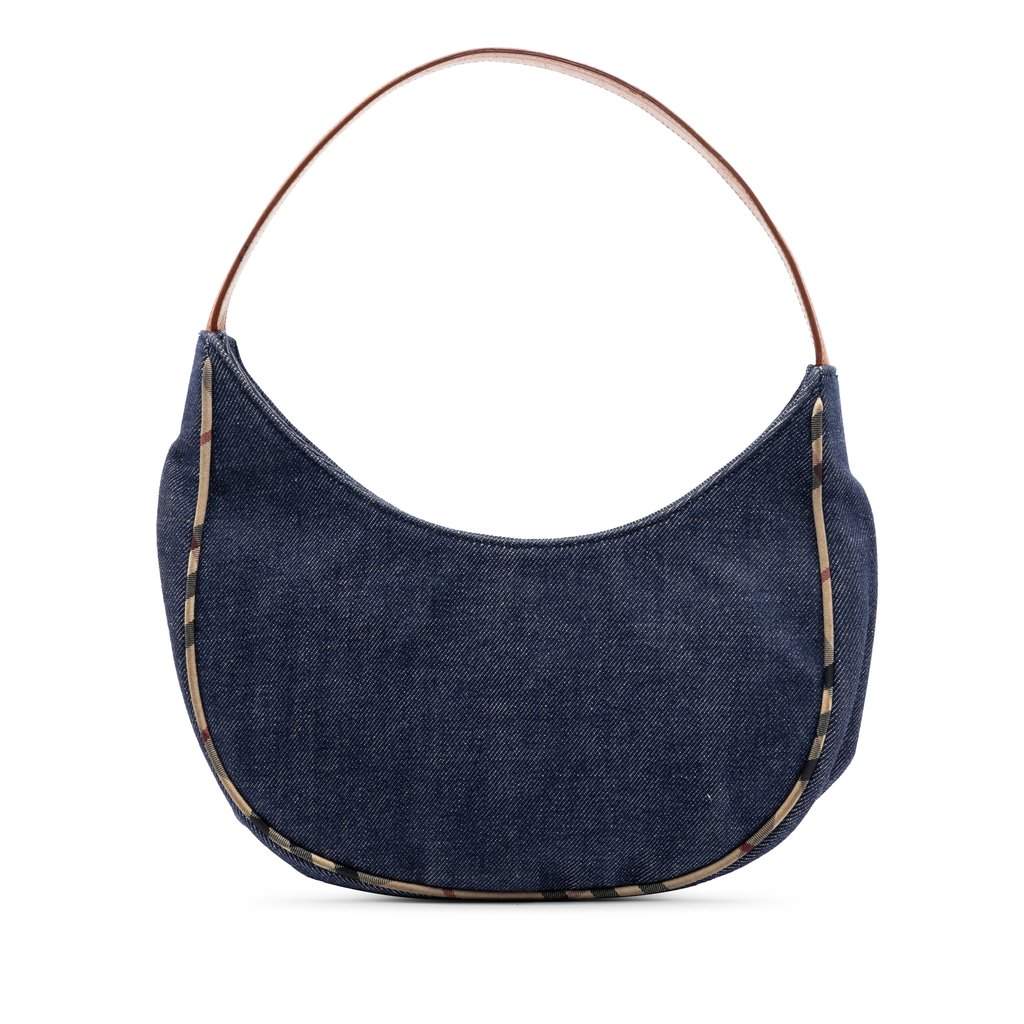 Burberry House Check Trimmed Denim Shoulder Bag Blue Very good condition - Front View