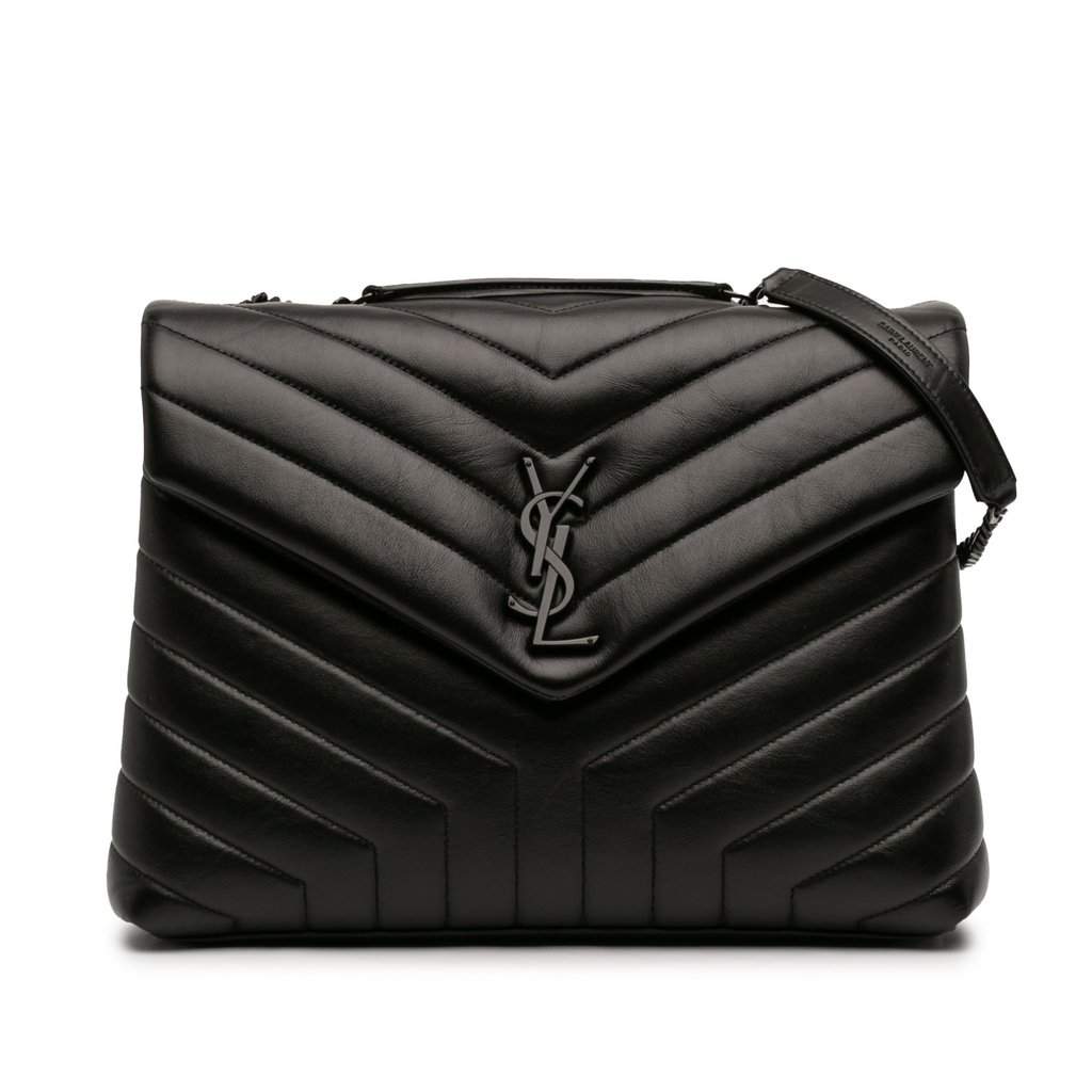 Saint Laurent Medium Matelasse Calfskin Monogram Monochrome LouLou Shoulder Bag Black Leather Very good condition - Front View