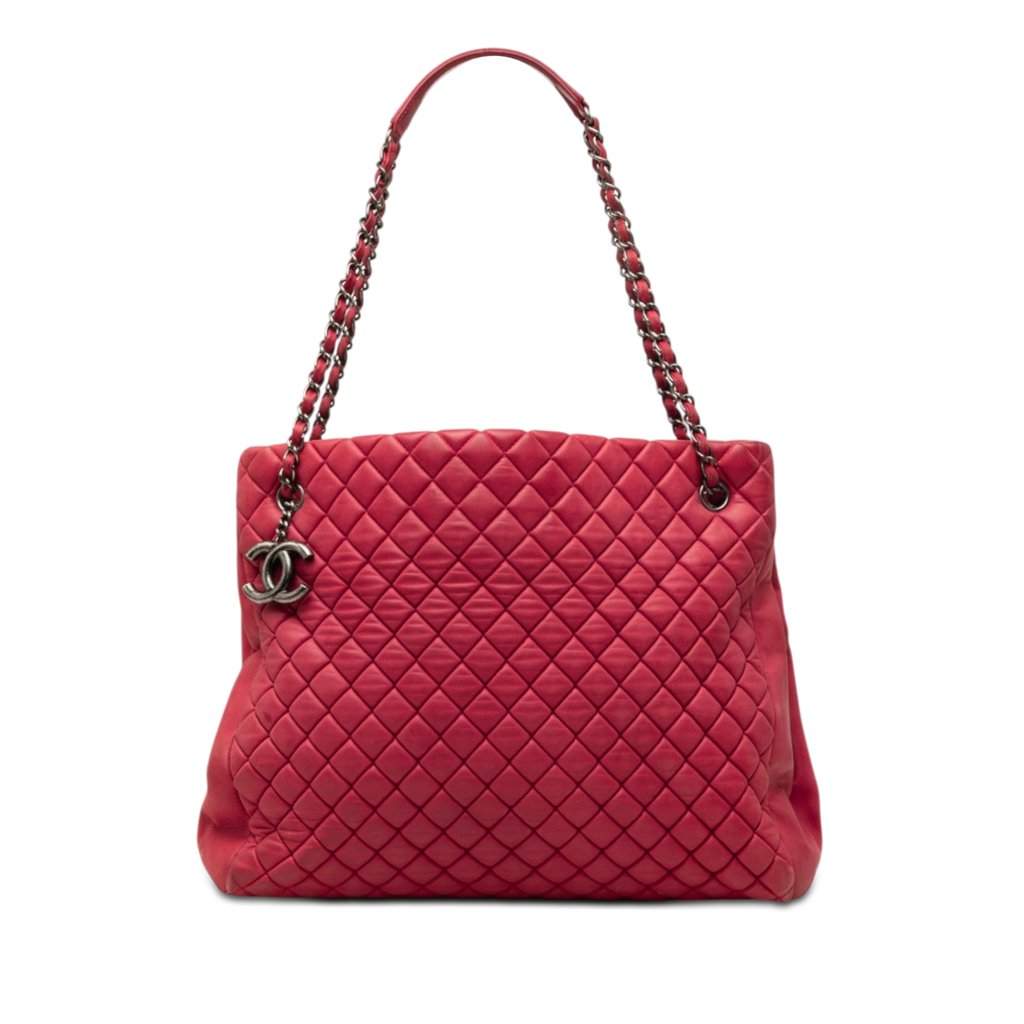 Chanel Large Quilted Iridescent Calfskin New Bubble Tote Red Leather Very good condition - Front View