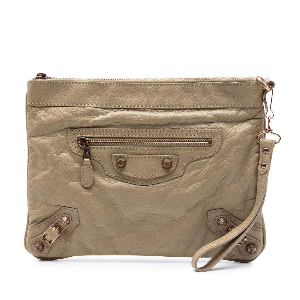 Balenciaga Lambskin Motocross Giant 12 Clutch Beige Leather Very good condition - Front View