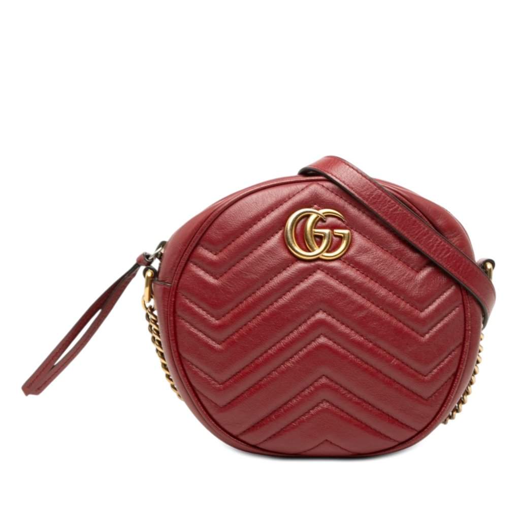 Gucci Mini GG Marmont Matelasse Leather Round Crossbody Red Leather Very good - Front View