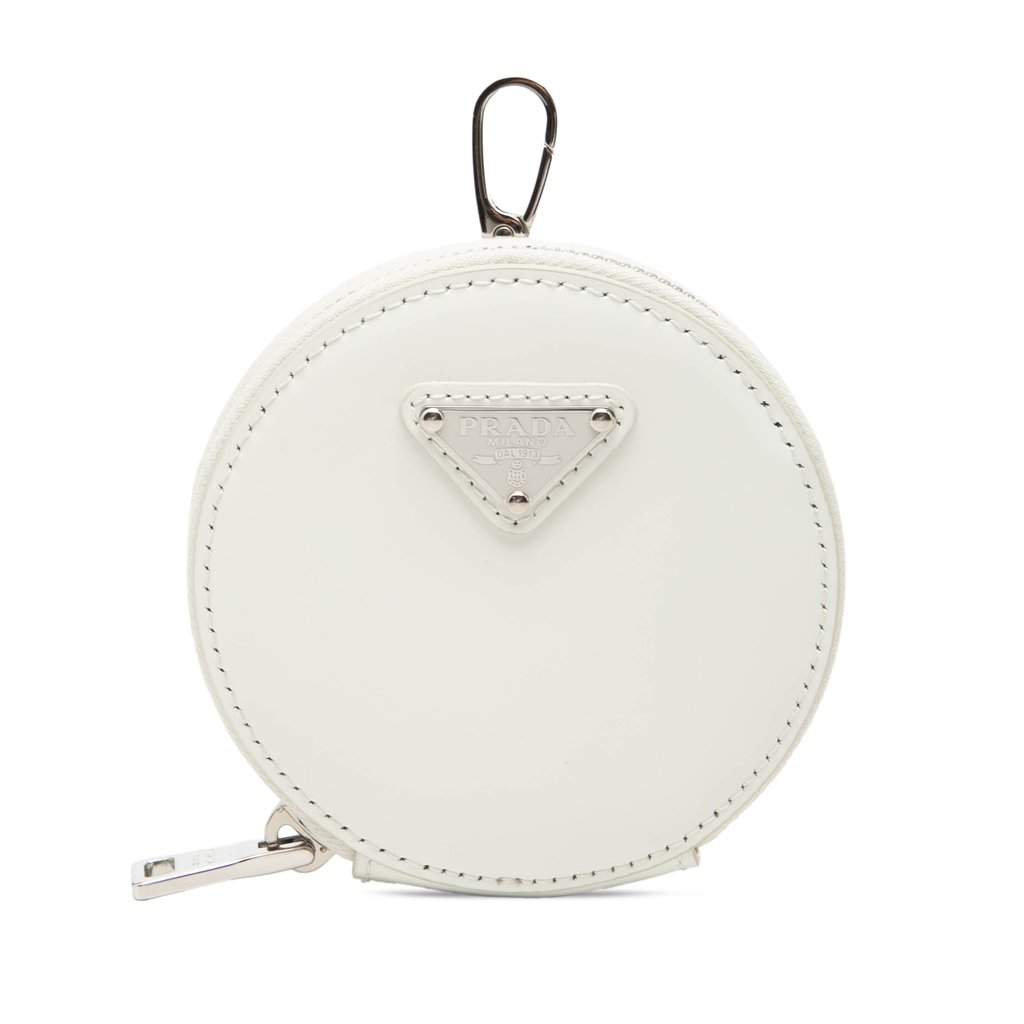 Prada Spazzolato Round Coin Pouch Bag Charm White Leather Very good condition - Front View