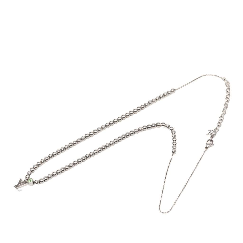 Louis Vuitton Brass Crystal Nano Beads Pendant Necklace Silver Metal Very good condition - Front View
