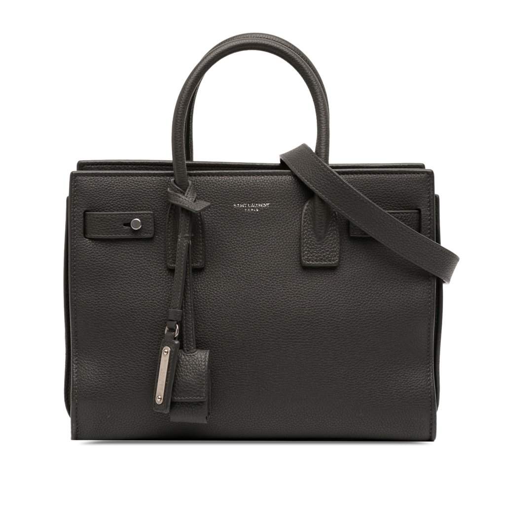 Saint Laurent Baby Grained Calfskin Sac de Jour Satchel Brown Leather Good - Front View