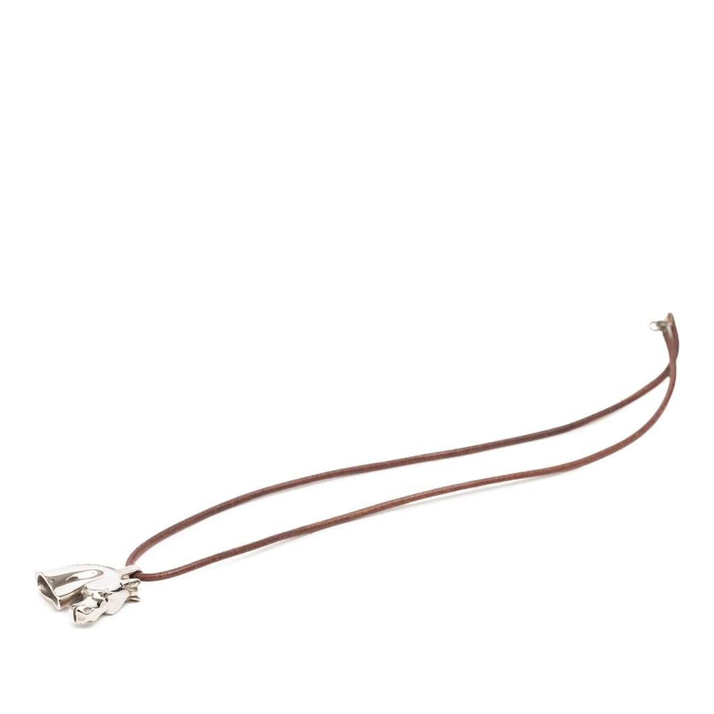 Hermès Palladium Plated Horse Head Pendant Necklace Silver Metal Very good condition - Front View
