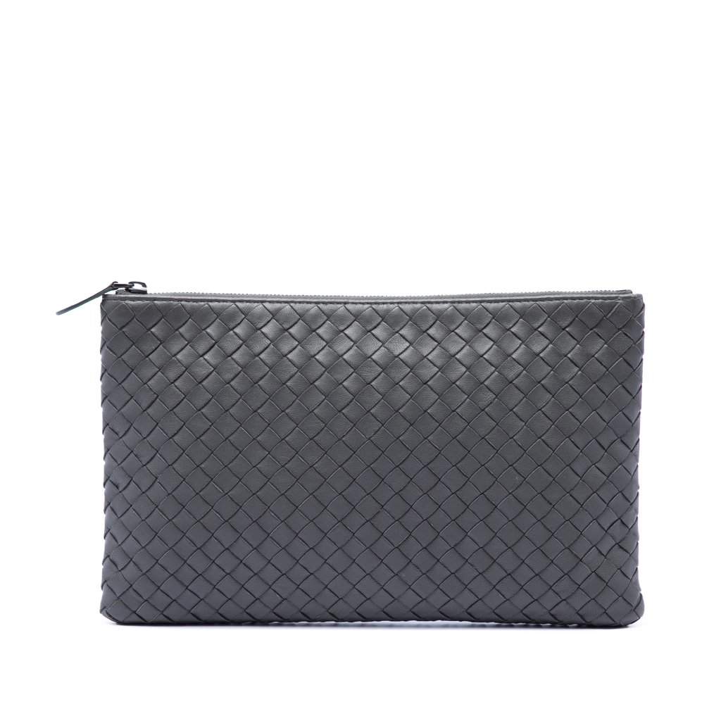 Bottega Veneta Nappa Intrecciato Clutch Green Leather Very good condition - Front View