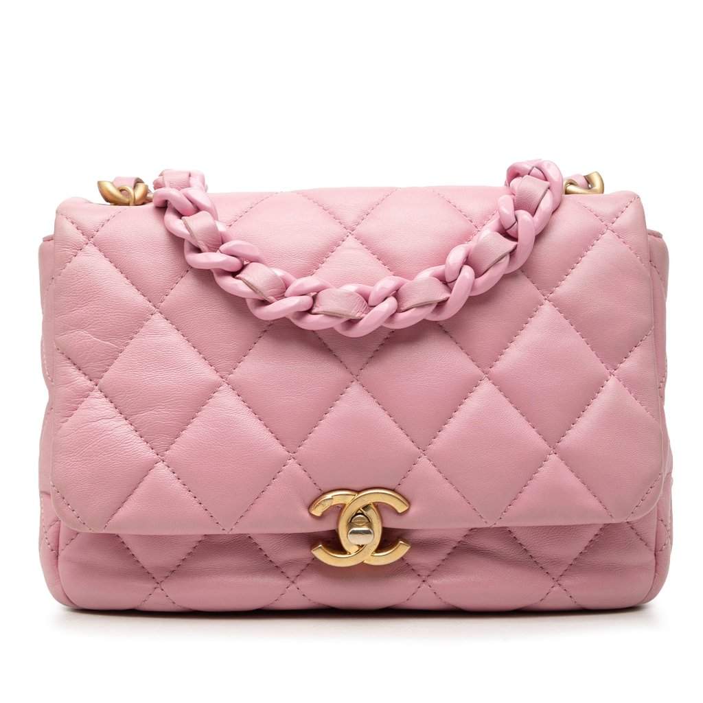 Chanel Small Quilted Lambskin Candy Chain Flap Pink Leather Very good - Front View