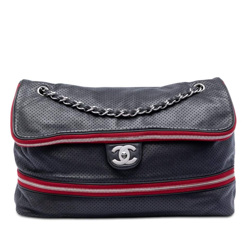 Chanel Perforated Calfskin Expandable Shoulder Bag Blue Leather Very good condition - Front View