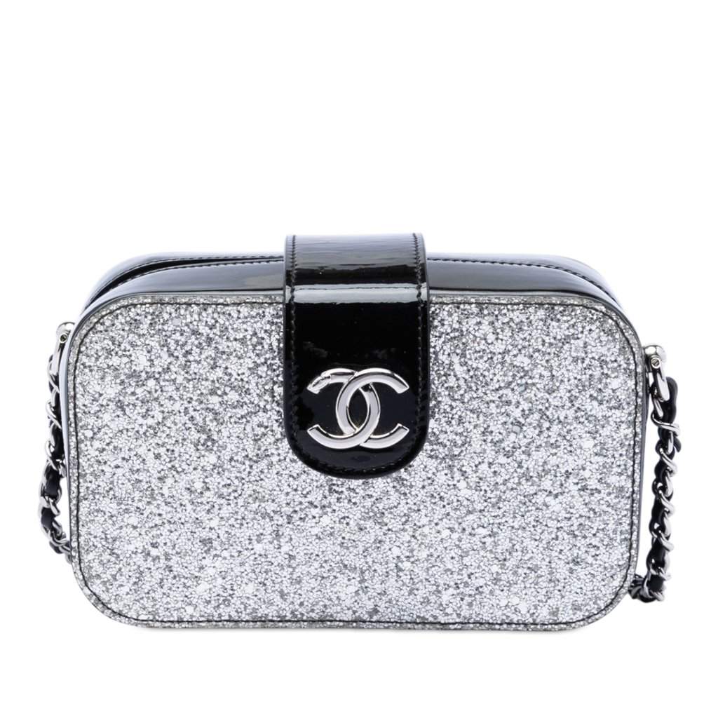 Chanel Glitter Patent Evening On The Moon Camera Case Silver Leather Very good condition - Front View
