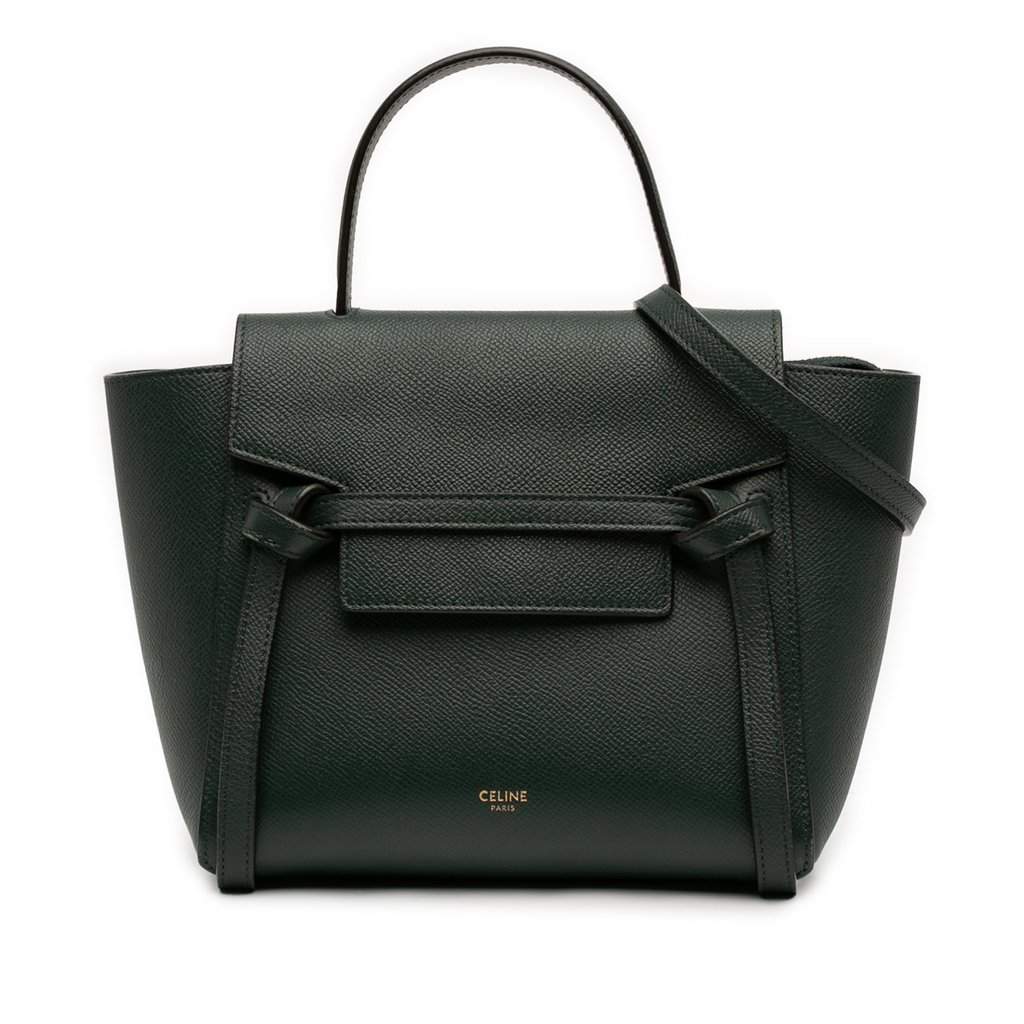 Celine Nano Grained Calfskin Belt Bag Green Leather Very good condition - Front View