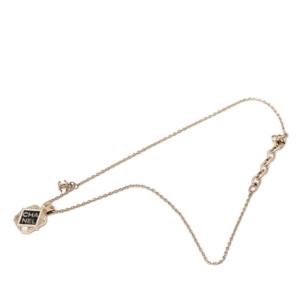 Chanel Gold Plated Enamel and Strass Pendant Necklace Gold Metal Very good - Front View