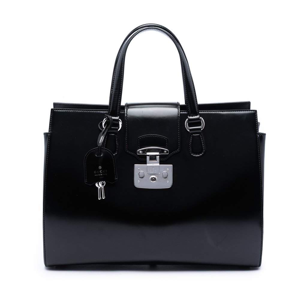 Gucci Large Smooth Calfskin Lady Lock Handbag Black Leather Very good - Front View