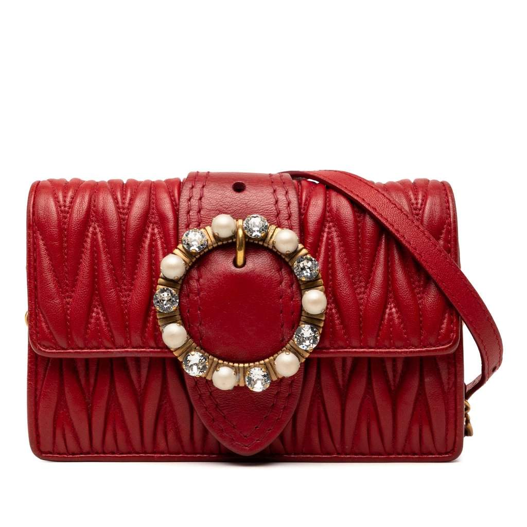 Miu Miu Matelasse Nappa Crystal Embellished Crossbody Red Leather Very good condition - Front View