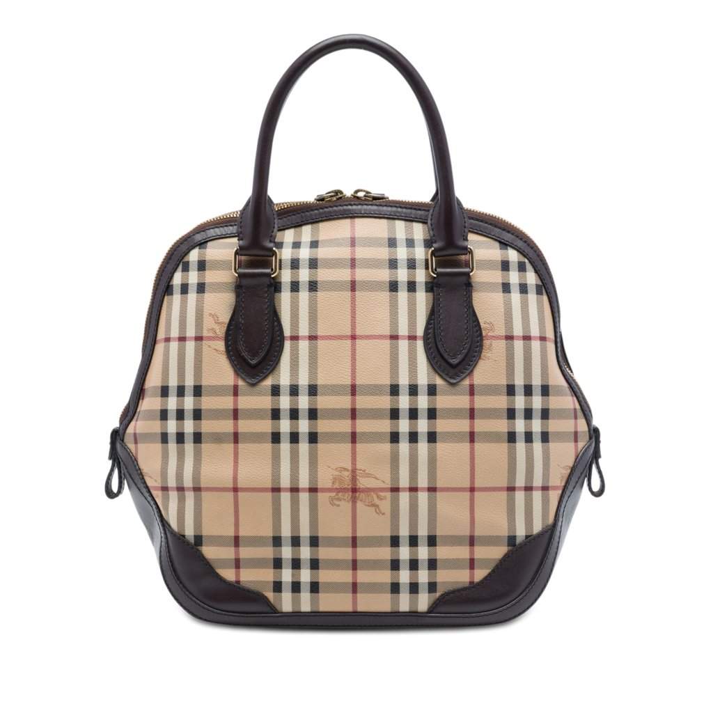 Burberry Medium Haymarket Check Coated Canvas Orchard Bowling Bag Beige Very good - Front View