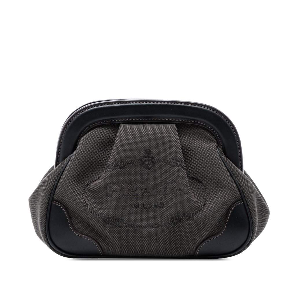 Prada Canvas Canapa Logo Frame Pouch Brown Very good condition - Front View