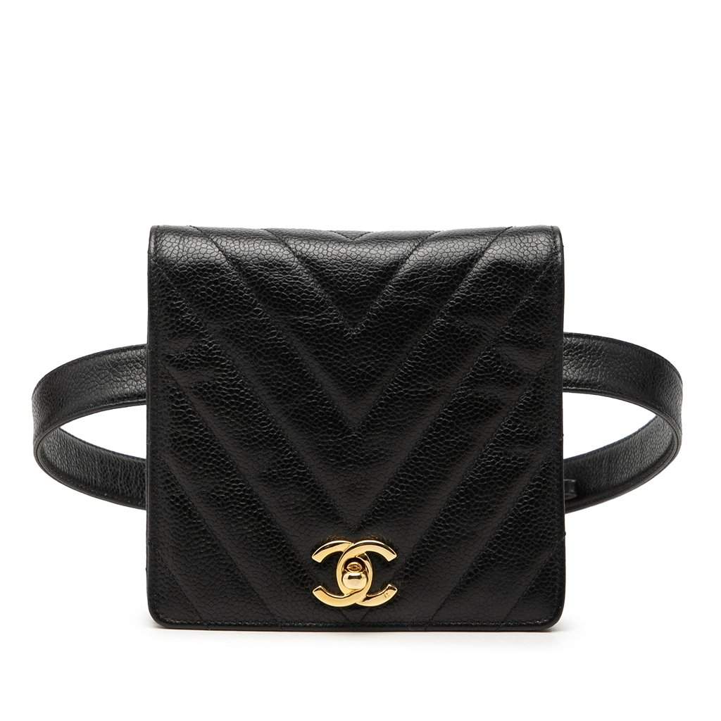 Chanel CC Chevron Caviar Belt Bag Black Leather Very good - Front View