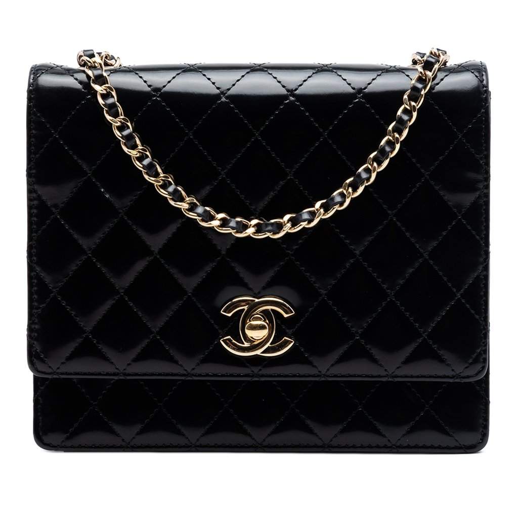 Chanel CC Quilted Patent Square Flap Black Leather Very good condition - Front View