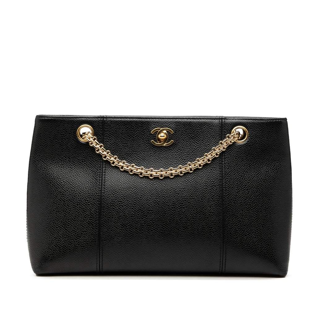 Chanel CC Caviar Chain Shopping Tote Black Leather Very good condition - Front View