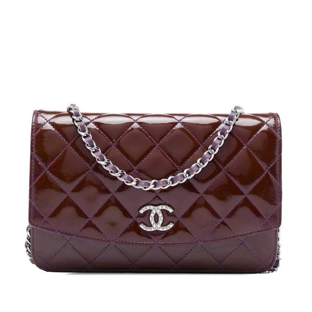 Chanel CC Quilted Patent Brilliant Wallet On Chain Red Leather Very good condition - Front View