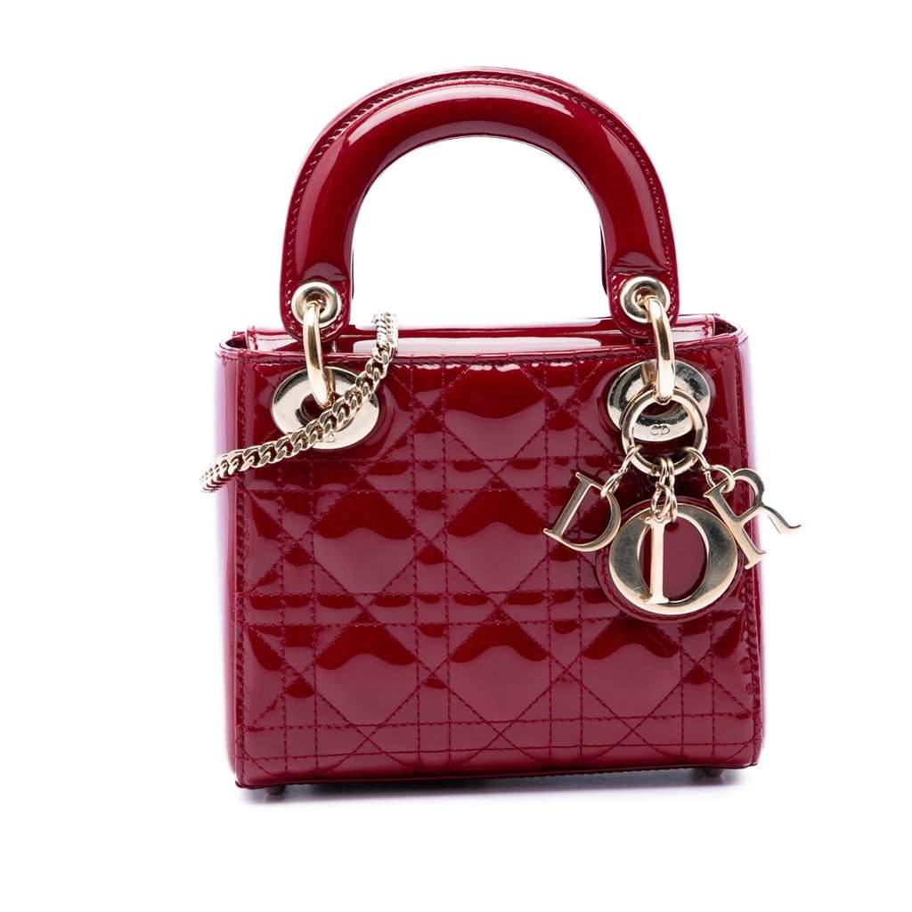 Dior Mini Patent Cannage Lady Dior Red Leather Very good condition - Front View