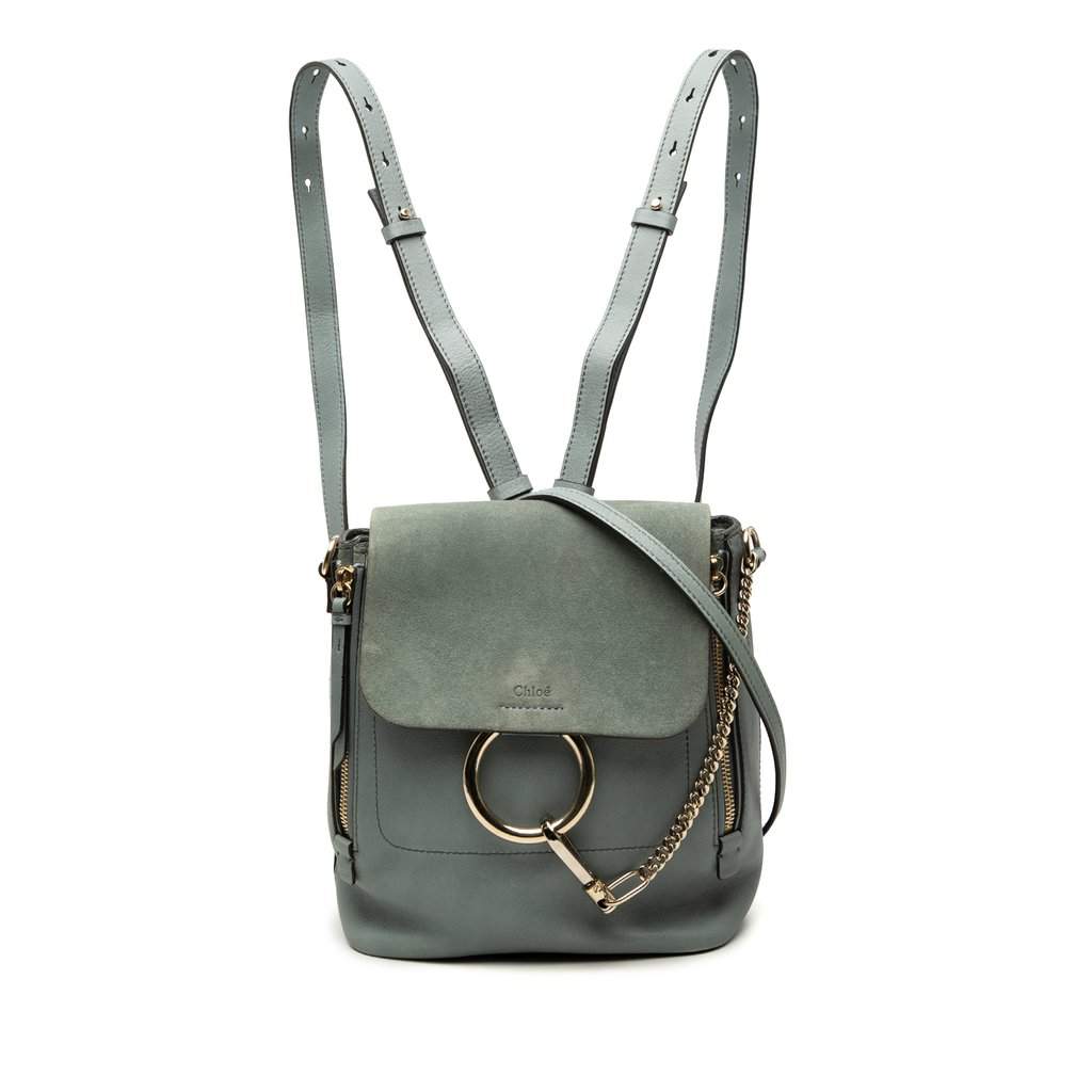 Chloé Medium Calfskin and Suede Faye Backpack Blue Leather Very good condition - Front View