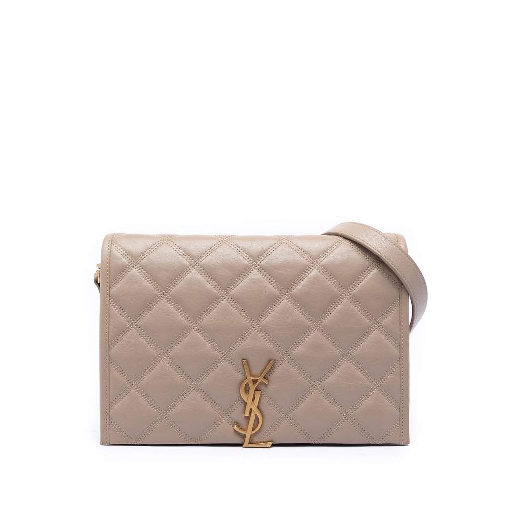 Saint Laurent Mini Quilted Lambskin Becky Chain Shoulder Bag Beige Leather Very good condition - Front View