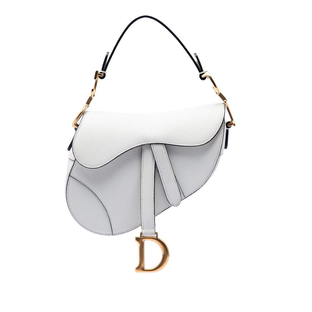 Dior Mini Grained Calfskin Saddle Bag White Leather Very good condition - Front View