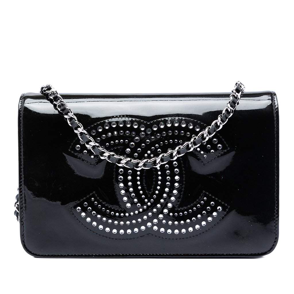 Chanel CC Patent Strass Embellished Wallet On Chain Black Leather Very good condition - Front View