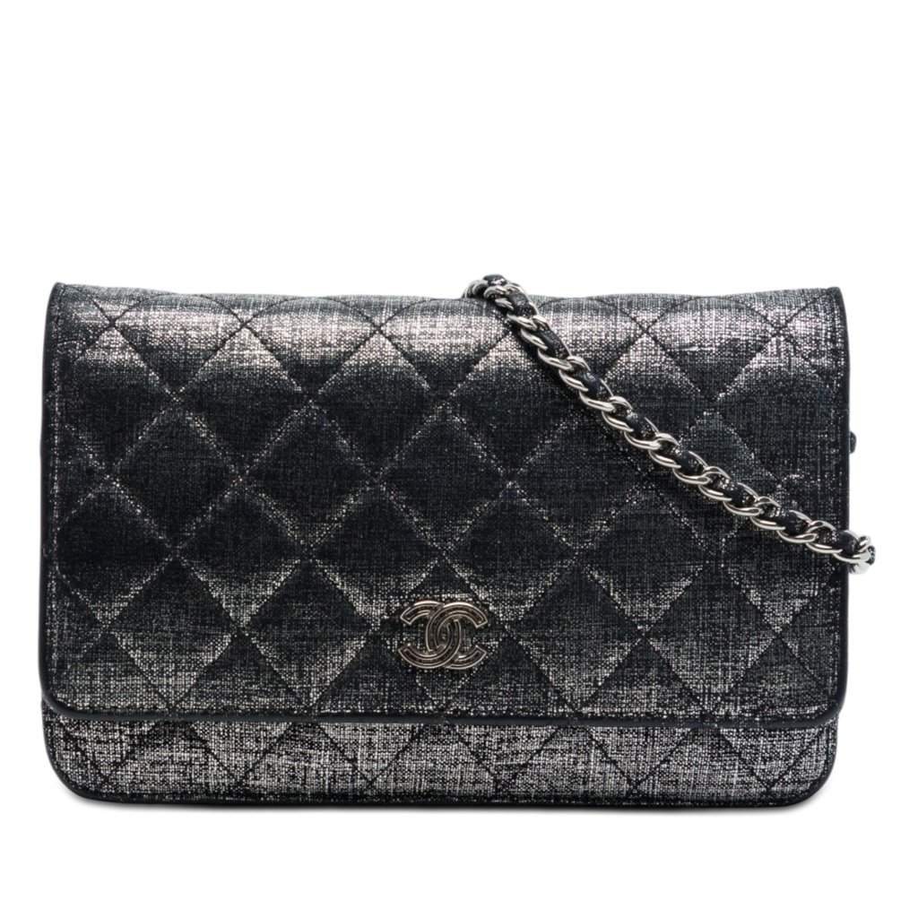 Chanel CC Quilted Metallic Fabric Wallet On Chain MultiColor Very good - Front View