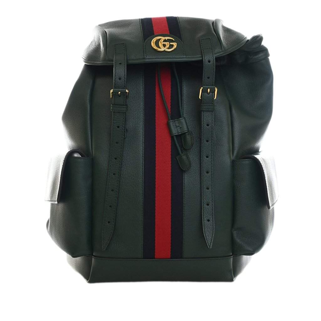 Gucci Large Calfskin Web Ophidia Backpack Green Leather Very good - Front View